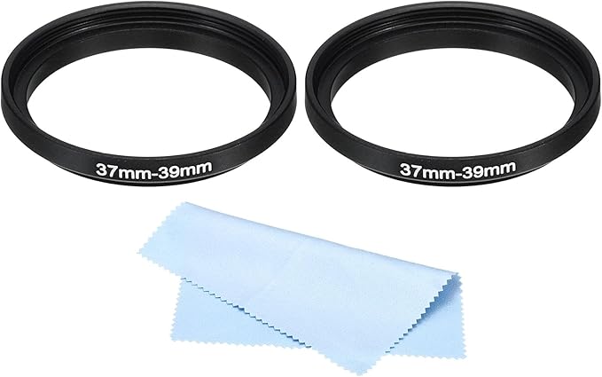 PATIKIL 37mm-39mm Metal Step Up Ring with Cleaning Cloth, 2 Pack Camera Lens Filter Adapter Ring Aluminum Filter Adapter Ring for Camera Lenses Hood, Black