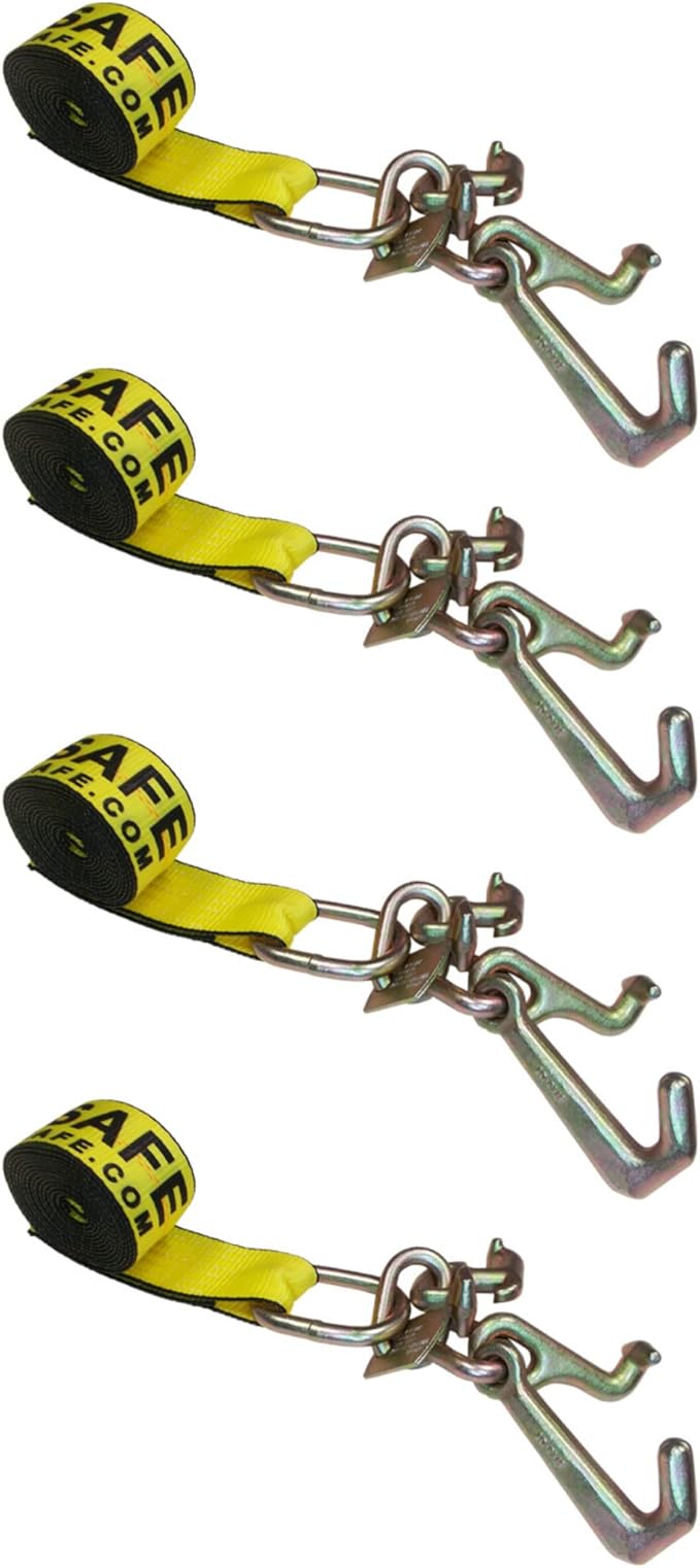 Mega Cargo Control 2" x 10' Tie Down Recovery Cluster Strap - Heavy Duty Towing Straps with RTJ Hooks for Tow Trucks, Flatbeds, Trailers (Yellow, 4 Pack)