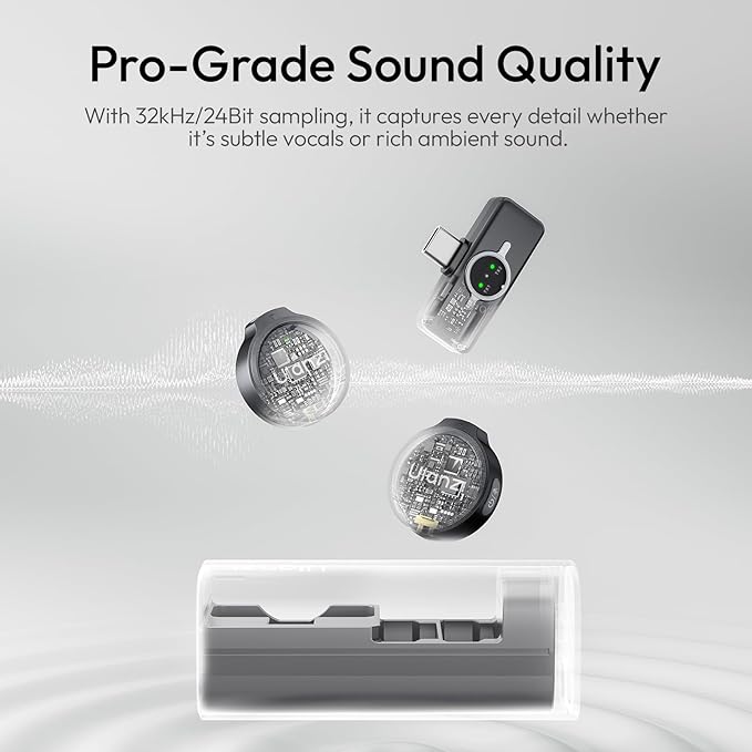 ULANZI A21 Drawer Wireless Microphone for iPhone 14/13/12/11(2TX + Lightning RX), Mini Lapel Mic with 32khz 24bit, AI Noise Reduction, Ultralight Button TX, 36H Battery for Video Recording, Streaming