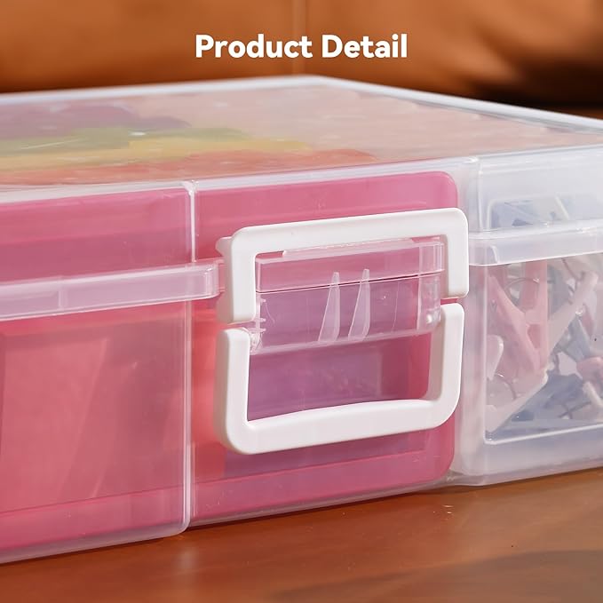 Novelinks Stackable Plastic Clear Storage Box Containers with Latching Lid - Art Craft Supply Organizer Storage Containers for Pencil Box,Crayon, Jewelry (6 Pack Medium Colorful+6 Pack Small Clear)