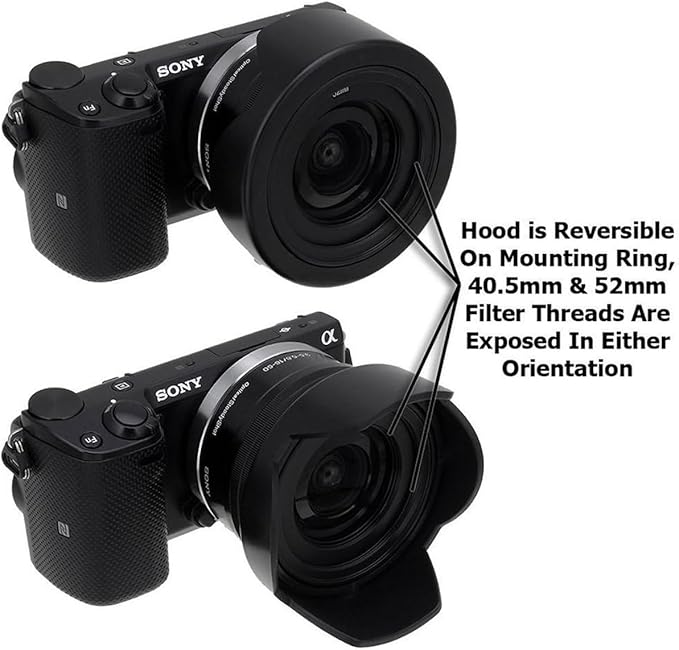 Fotodiox Reversible Lens Hood Kit for E-Mount PZ 16-50mm F3.5-5.6 OSS E-Mount Power Zoom Lens, Reversible Tulip Flower Hood w/Cap