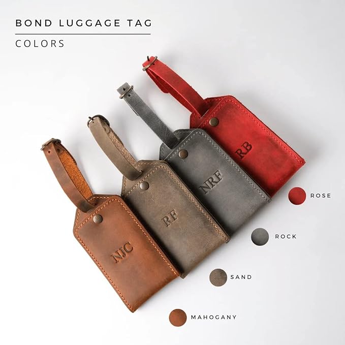 PEGAI 100% Soft Touch Rustic Leather Luggage ID Tag, Secure With Snap Closure and Easy Attachment to Suitcase, Backpack, Handbag, Handmade Travel Accessories Luggage Tags (Rock Grey)