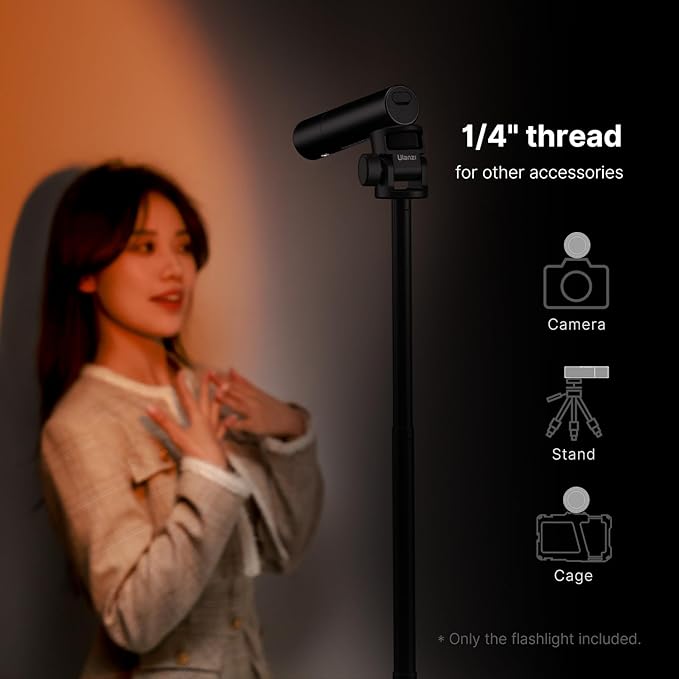 ULANZI LM07 LED Photography Flashlight, Handheld Videography Fill Light Spotlight 2000K-5500K-8000K Bi-Color Zoomable 2000mAh Rechargeable Portable Video Light for Photo, Video, Content Creation