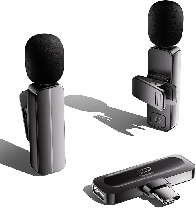 2 Pack Wireless Mini Lavalier Lapel Microphone for iPhone 15,16,Android Phone - 65ft Cordless Clip on Dual Mics with Noise Reduction 6H Working Time for Video Recording Vlogging, YouTube, Interview