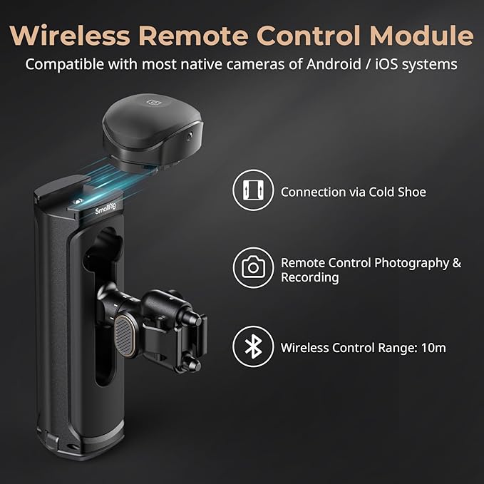 SMALLRIG Wireless Control Side Handle for SMALLRIG Quick Release Phone Cages, Aluminum Handle Grip with Infinite Rotation, Quick Release Adapter, Remote Control Module and Built-in Cold Shoe - 4402B