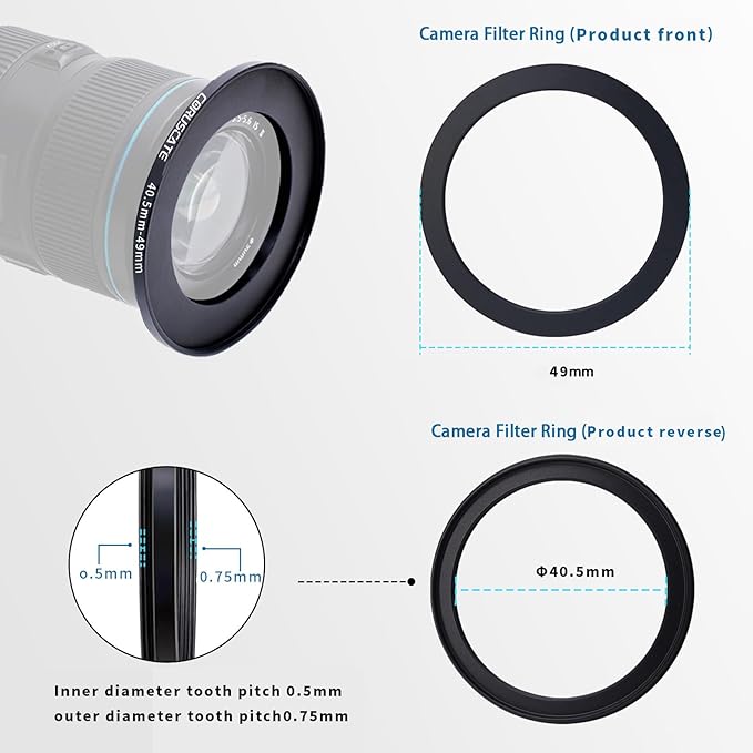 40.5mm to 49mm Camera Filter Adapter Ring,40.5mm-49mm Lens Adapter Metal Filter Rings Compatible All 40.5mm Size Lens and 49mm Thread Size Camera Accessory+1pcs Lens Cleaning Cloth.