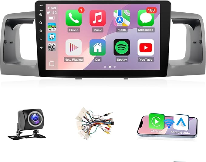 Leadfan Car Radio for Toyota Corolla 2003 2004 2005 2006 2007 2008, with Wireless Carplay, Android Auto, FM, Plug and Play/GPS Navi/SWC (for Corolla 2003-2008 with JBL&Big Screen, 2+32G)