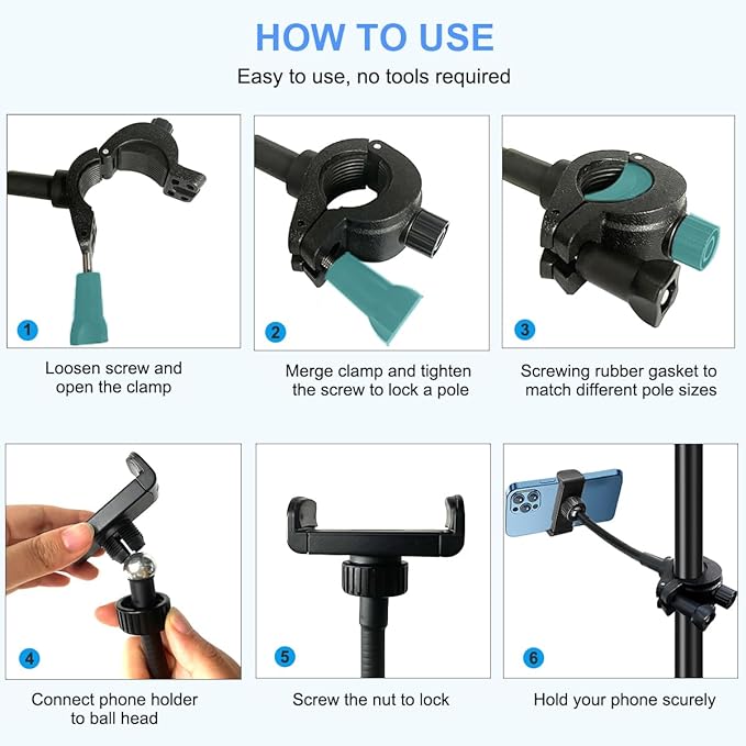 Mic Stand Phone Holder, Flexible Phone Holder for Microphone Stand, Adjustable iPhone Mic Stand Holders, Music Stands Phone Holders for iPhone 14 13 12 MAX Pro Samsung Galaxy All Smartphones