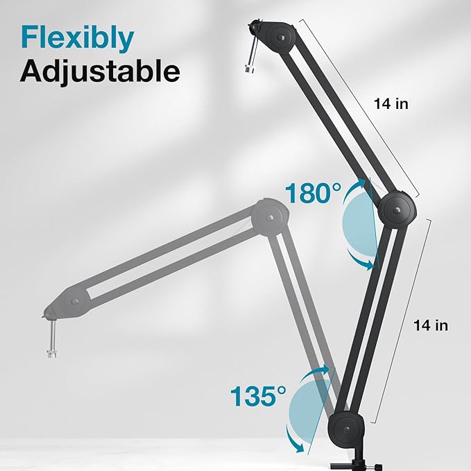 InnoGear Boom Arm Microphone Stand, Max Load 4.4 Lbs Desk Mic Arm Stand for Blue Yeti HyperX QuadCast S SoloCast Shure SM7B AT2020 Fifine AM8 Razer Seiren Mini
