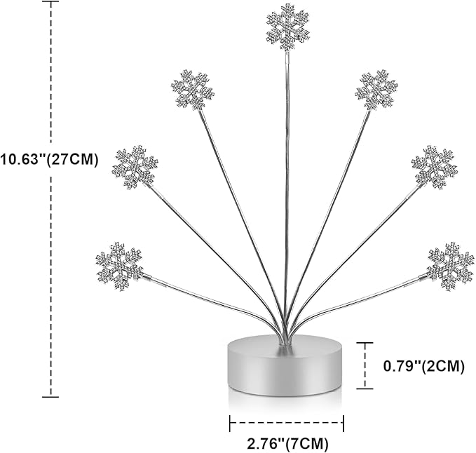 FaitAtten 7-Branch Family Desktop Photo Tree Holder Clip Round Base, Card Picture and Memo Desk Frame Display Stand for Wedding Party Christmas Photo Clip Holder Table Numbers (Snowflake)