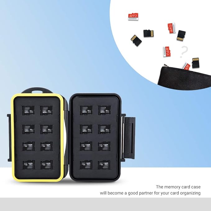 16 Slots Micro SD Card Holder, Micro SD Card Case Micro SD Micro SDHC Micro SDXC Card Storage Micro SD Card Organizer with Carabiner, Water-Resistant Anti-Shock