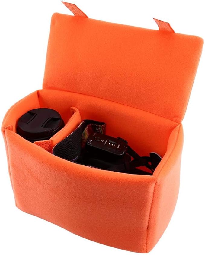 Qinlorgo Camera Insert Bag, Nylon + Velvet DSLR Camera Bag Camera Protect Bag Camera Purse Camera Sleeve 24x12x18cm for SLR Camera Professionals(Orange)