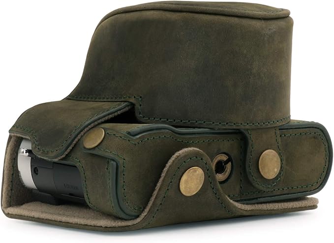 MegaGear MG1698 Ever Ready Genuine Leather Camera Case Compatible with Leica D-Lux 7 - Khaki Green