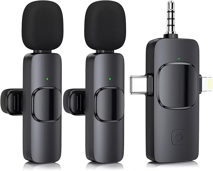 Mini Microphone, 3 in 1 Wireless Microphone for iPhone, iPad, Android, Camera, Professional Wireless Lavalier Lapel Mics for Recording, YouTube, TikTok