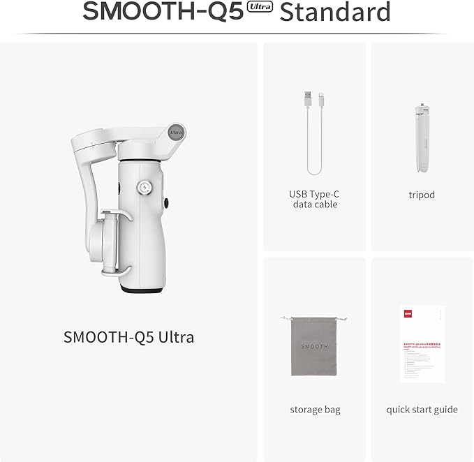 ZHIYUN Smooth Q5 Ultra [Official] 3-Axis Gimbal Stabilizer for iPhone, Portable Foldable Phone Stabilizer, Built-in Extension Rod, Fill Light, Tripod, 13.5H Long Lasting Battery for Video Recording