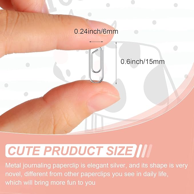 100 Pieces Metal Mini Paper Clips 0.59inches (15mm) Finish Steel Tiny Journaling Decorative Small Paper Clips Clamps Office Paperclip for Document Sorting and Organizing