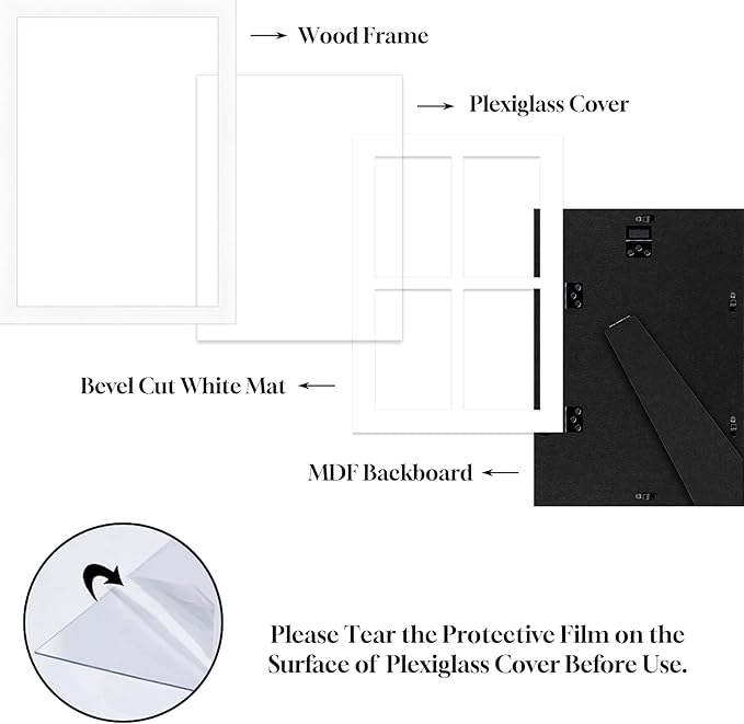 4"x6" Photo Collage Frame 4 Openings, 9.5"x13.5" Multi Picture Frame Collage Wall Decor, White Frame with White Mat, Wood