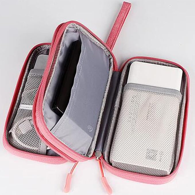 Electronics Accessories Case, Universal Electronics Accessories Organizer Pouch Bag, Waterproof Portable Cable Organizer Bag, Travel Gear Carry Bag for Cord, Charger, Flash Drive, Phone,SD Card,Pink