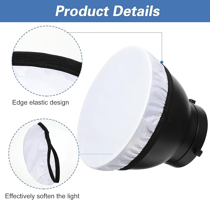 4 PCS Light Diffuser, 7"/18cm Diffuser Lamp Sock Soft Cover White Diffuser Sock for Studio Strobe Reflectors, Video Shooting (White)
