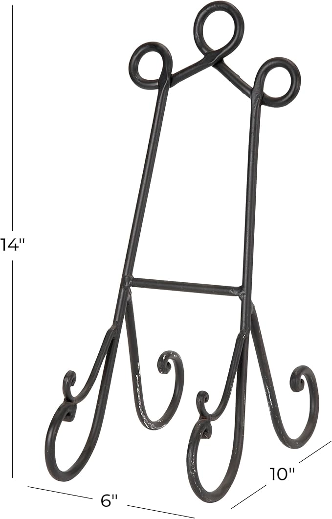Deco 79 Metal Display Easel Scroll Tabletop Easel, Display Stand 6" x 10" x 14", Black