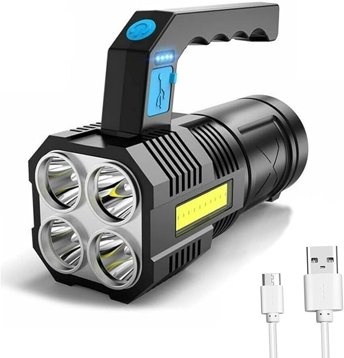 Flashlight Rechargeable USB High Lumens-Camping Flashlight with 4 Powerful LED Beads Handheld Flashlight for Home 4 Modes Waterproof for Outdoor Fishing Hiking Emergency