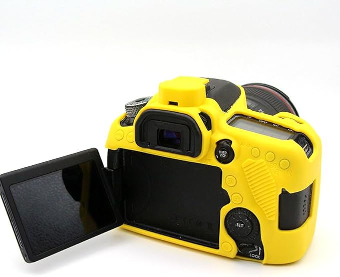 Professional Secure Silicone Camera Cases Bag Housing Rubber Body Skin for Canon EOS 80D Digital SLR Camera Protective Case (Yellow)