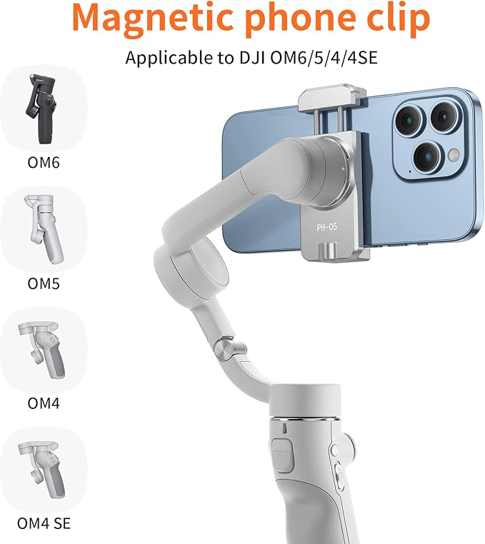 UURIG Magnetic Cell Phone Clamp for DJI OM, Phone Tripod Mount, Handheld Gimbals Magnetic Ring Holder for DJI OSMO 5/OM 4 SE Accessories