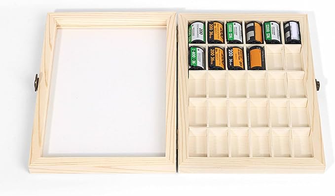 Professional Film Roll Holder For Photographers And Collectors Wooden Storage Box With Lid Display Case Film Preservation Box