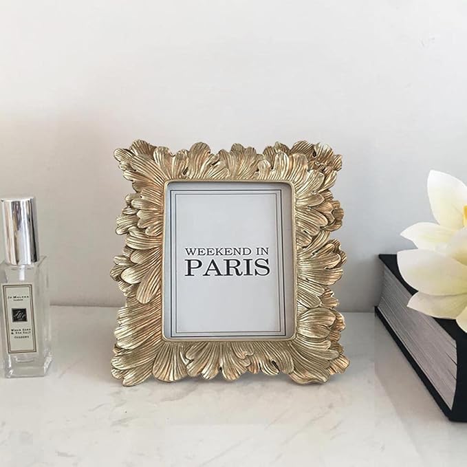 CISOO Vintage 4x4 Square Picture Frame Small Antique Photo Frame Table Top Display and Wall Hanging, Retro Home Decor, Ornate Photo Gallery Art (Pale Gold)