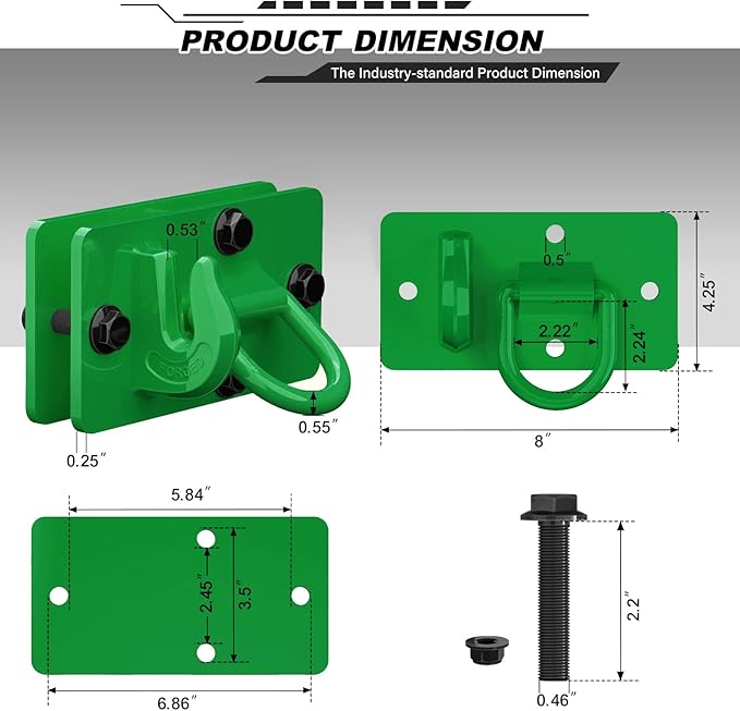 2 Pack Tractor Bucket Hooks with Tie Down Ring, Grade 70 Forged Steel Bolt On Grab Hook Tow Hook Mount with Backer Plate, Work Well for Tractor Bucket, RV, UTV, Truck, Max 15,000 lbs DarkGreen