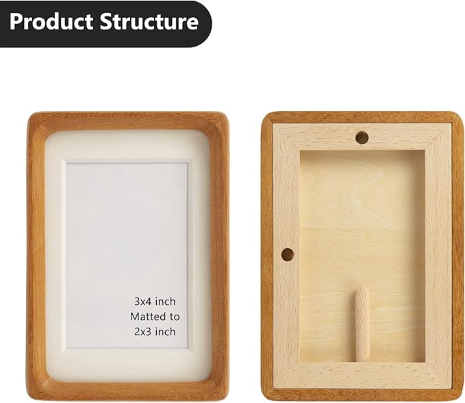 Moudra Handcrafted Solid Wood Picture Frame with Mat for Wall or Tabletop Display, Perfect for Photos and Artwork. (Teak, 3"x4" matted to 2"x3")