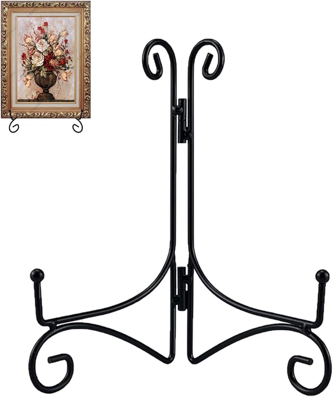 SVENJBB Black Iron Plate Stand, 12 Inch Plate Holder for Display, Small Metal Plate Display Stands for Cookbook, Picture Frame, Photo, Decorative Plates (12 Inch, 2 Pack)