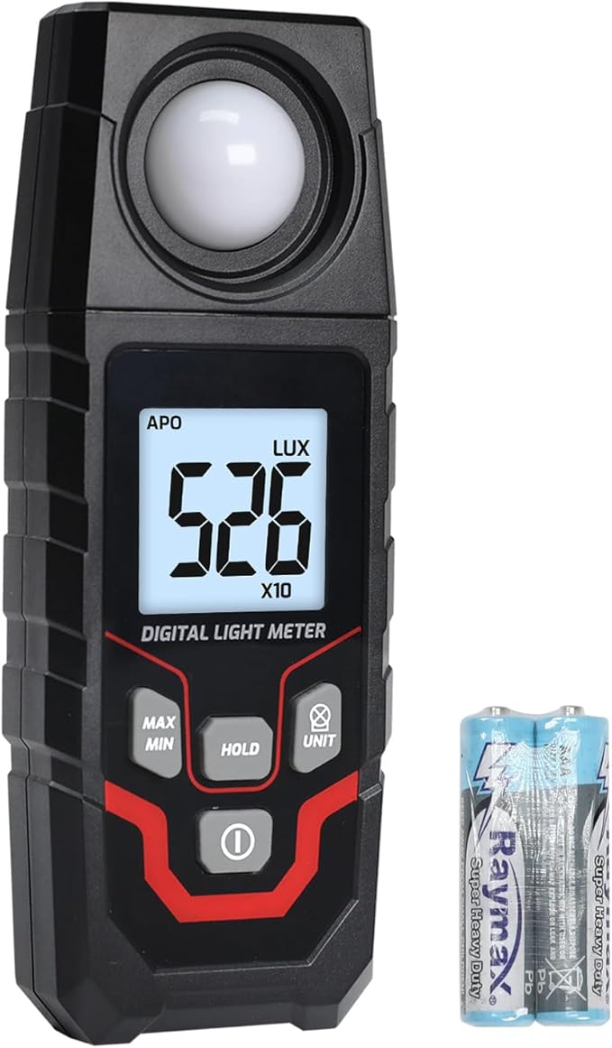 Light Meter Digital Illuminance Meter, Lux/Foot Candles Meter, Range up to 200,000 Lux Handheld Photometer with 4 Digit LCD Display Backlit Light Meter Photography Luxmeter for LED Plants