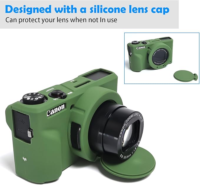 Easy Hood Camera Case for Canon Powershot G7 X Mark III Digital Camera,Silicone Soft Camera Case with Button Marker Removable Lens Cover Protective Body Skin for Canon G7X III DSLR Camera Green