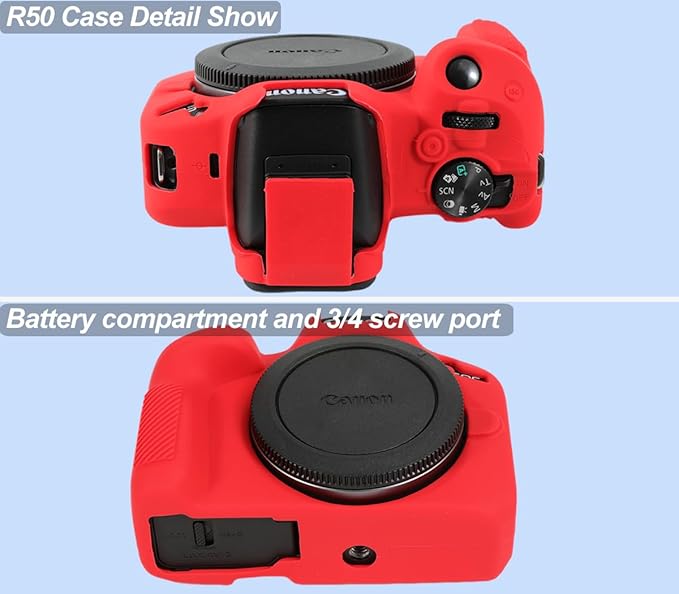Pocoukate Case for Canon EOS R50 Camera, Soft Silicone Protective Cover Skin with EOS R50 Screen Protector Accessories for Canon EOS R50 Mirrorless Camera Silicone Case - Red