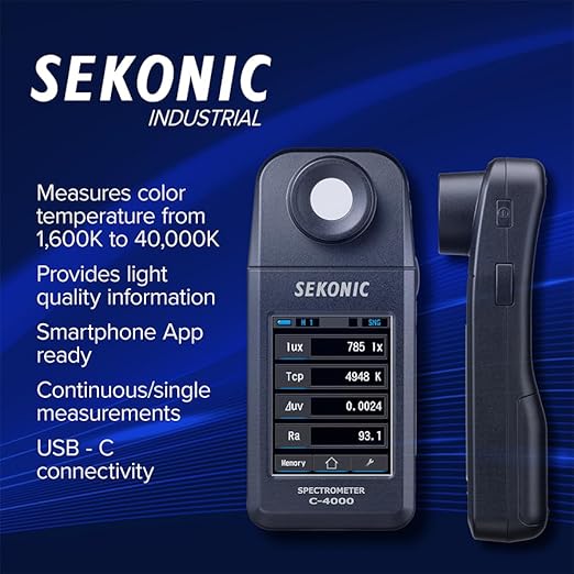 Sekonic C-4000 Spectrometer, Professional Light Meter with Bluetooth, 1600K-40000K Range, Smartphone App Compatible, USB-C Connection