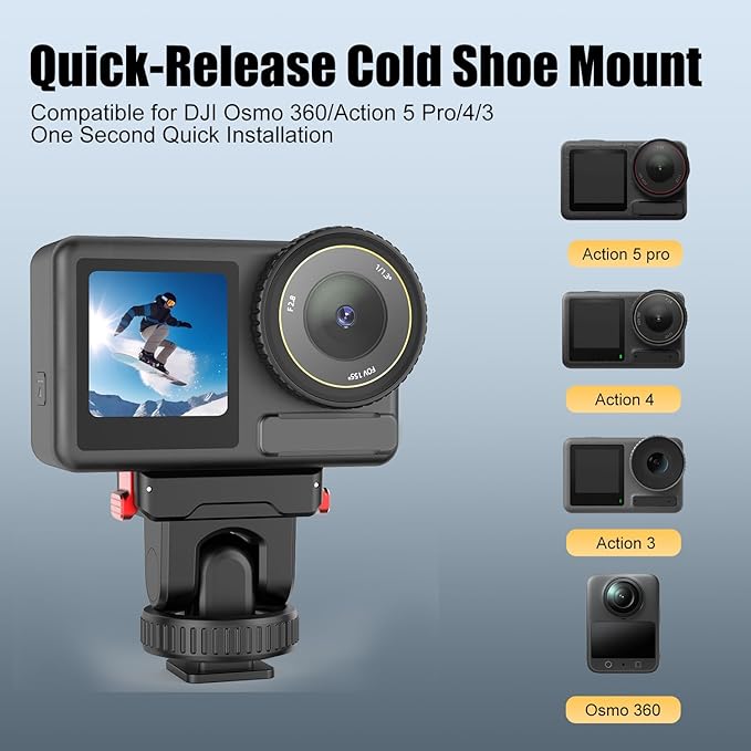 Cold Shoe Adapter Magnetic Quick Mount Compatible for DJI Osmo 360, Tripod Mount with 1/4" Screw Compatible for DJI Action 5 Pro/4/3 Action Camera DSLR Photography Accessories, 150°Tilt Adjustable