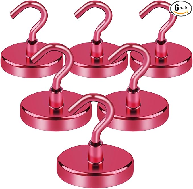 LOVIMAG Cruise Ship Essentials, 120Lbs Cruise Door Magnets, Red Cruise Magnetic Hooks, Magnetic Hooks Heavy Duty for Hanging Celling, Grill, Refrigerator Kitchen-6 Pack