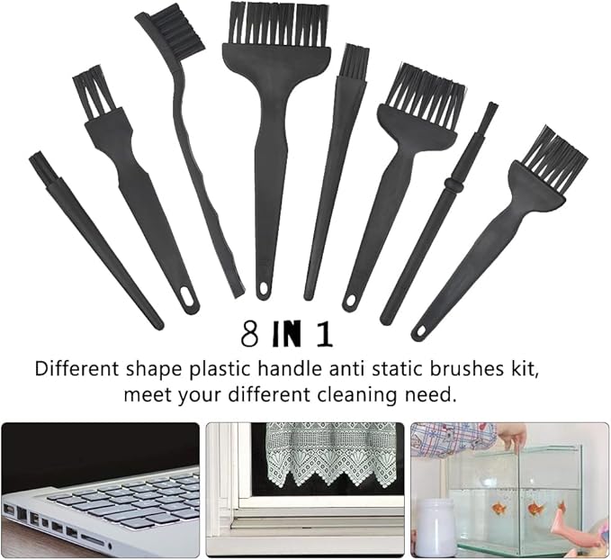 WMYCONGCONG 8 in 1 Plastic Handle Nylon Anti Static Brushes Cleaning Keyboard Brush Kit Portable Nylon Cleaning Brushes, Black