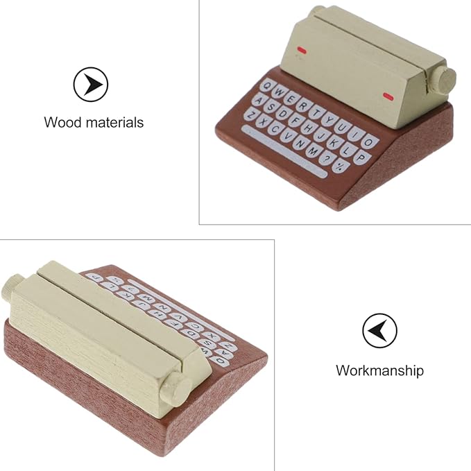 2pcs Vintage Typewriter Style Memo Holders Cute Wooden Picture Clips for Desktop Note Display Multi-Function Photo Stands with Wooden Base for Home and Office Decor