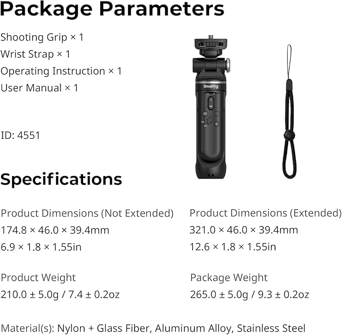 SMALLRIG SR-RG2 Multifunctional Wireless Shooting Grip, Adjustable Selfie Stick, Remote Control Camera, Compatible with Some Cameras for Nikon/for Canon/for Sony, for Vlogging, Live Streaming-4551
