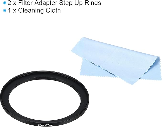 PATIKIL 67mm-77mm Metal Step Up Ring with Cleaning Cloth, 2 Pack Camera Lens Filter Adapter Ring Aluminum Filter Adapter Ring for Camera Lenses Hood, Black