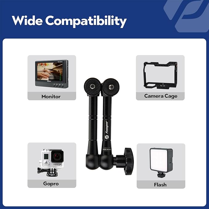 Fotopro 11 Inch Magic Arm Both 1/4 Inch Thread Screw Adjustable Articulating Magic Arm for Tripod LED Light Monitor Microphone Super Clamp