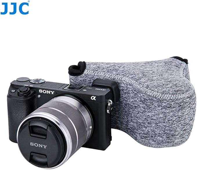 JJC Grey Ultra Light Neoprene Camera Case for Sony a6600 a6500 a6400 a6300 a6100 a6000 a5100 +18-55mm/E 50mm F1.8 Lens, Pouch Bag for Fuji X-T30 X-T20 X-T10 +16-50mm, Canon PowerShot SX530 SX540 G3X