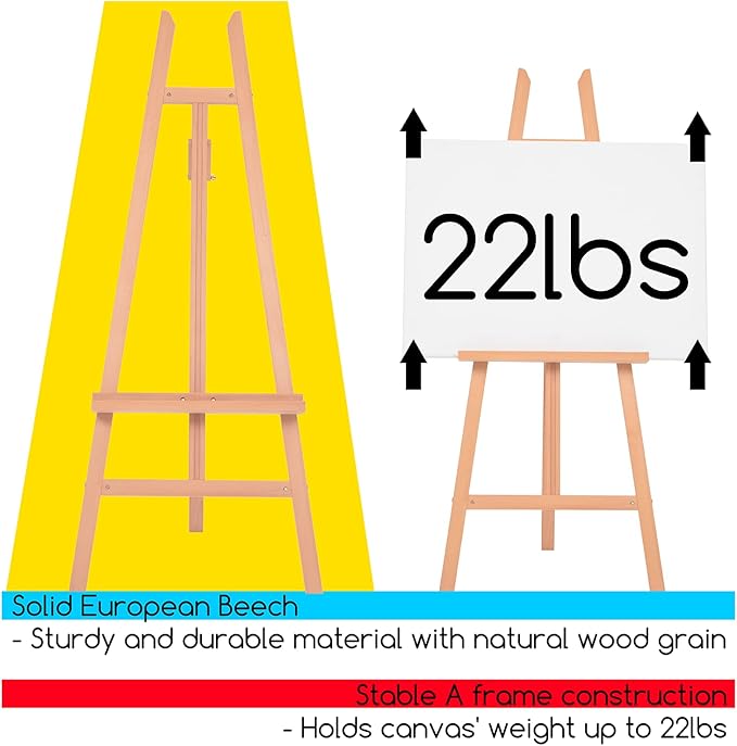 MEEDEN Art Easel Stand for Display - Adjustable Beech Wood Floor Easels for Painting, Holding Canvas up to 60", Ideal for Artist, Adults Painting Canvas, Drawing, Signs - Middle