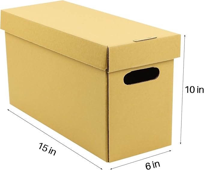 Lineco Archival Record Storage Cartons, Ready-To-Assemble Filing Boxes for Organizing and Storing Documents, Prints, or Photos. Acid-Free, Buffered Corrugated Board, 6x15 x10in, Tan, Pack of 5