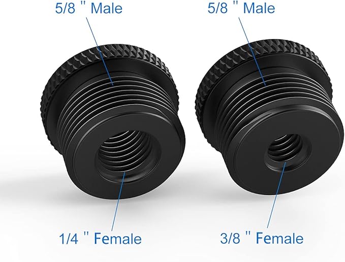 Donuts Mic Stand Adapter Combo Pack - 5/8 to 1/4 & 5/8 to 3/8 Mic Thread Screw Adapter for Tripod, Black