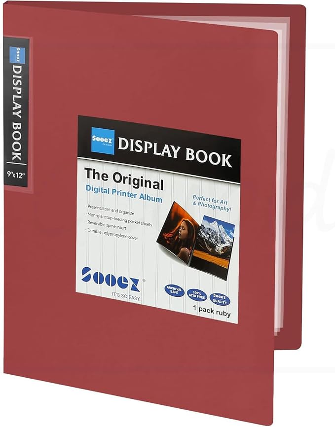 Sooez 30-Pocket Binder with Plastic Sleeves 9x12 (Red), Heavy Duty Art Portfolio Folder with Clear Sheet Protectors, Display 60 Pages, Presentation Book for Artwork, Document Organizer Binder