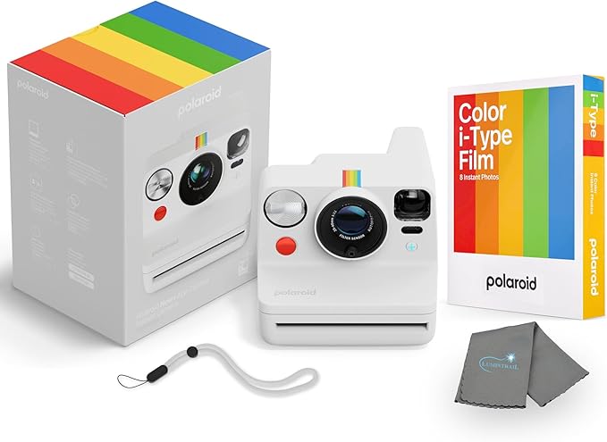 Polaroid Now+ 3rd Generation i-Type Instant Camera + 8 i-Type Color Film Bundle, Bluetooth Connected App Controlled, White, Polaroid Camera Bundle with a Lumintrail Lens Cleaning Cloth