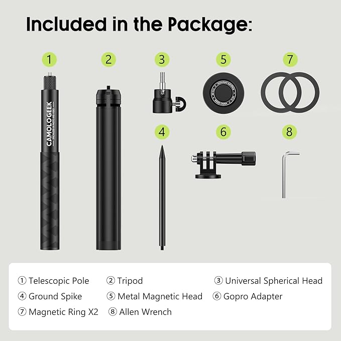 CAMOLOGEEK Monopod and Tripod Selfie Stick to Record Golf Swing Training Aid with Ground Spike Stake & Gopro Adapter & 1/4" Screw, Magnetic Golf Phone Holder Compatible with Magsafe iPhone